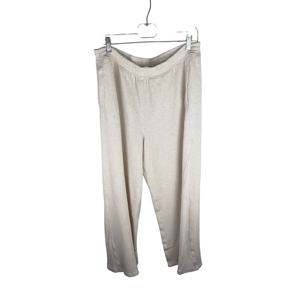 Aerie Womens Wide Leg Sweatpants Cream Oatmeal Waffle Knit Side Panel Large